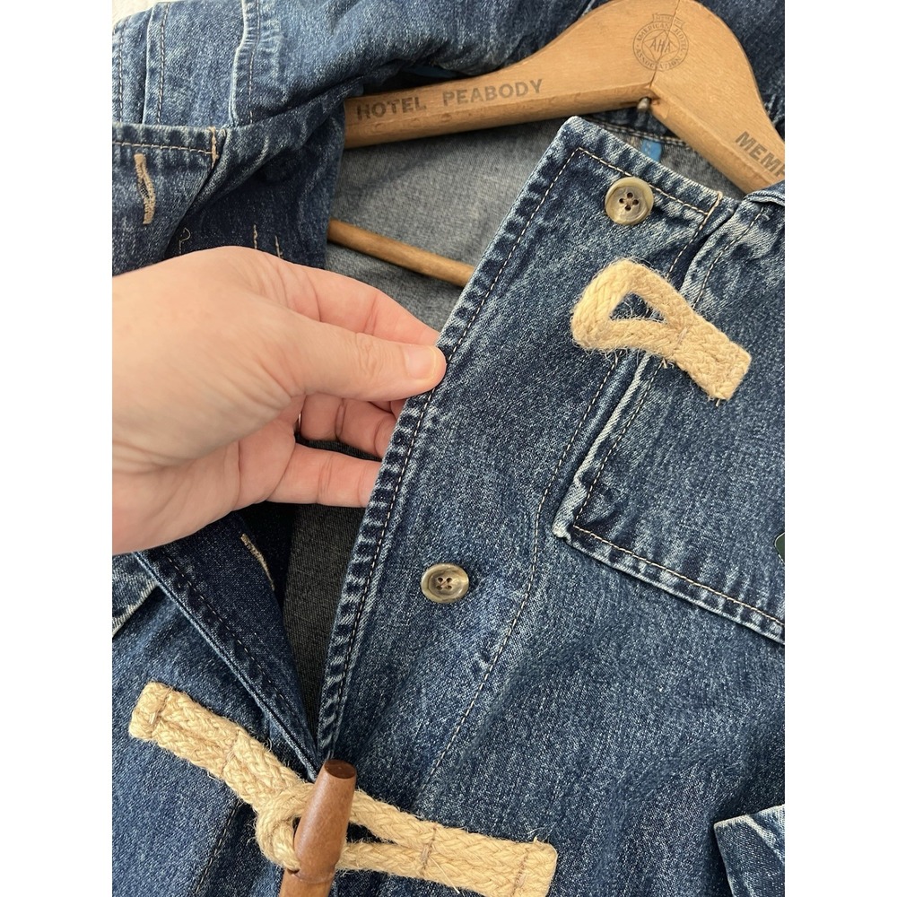 NEW VTG Ralph Lauren Duffle Coat Women M Denim Hooded Wood Toggle Jacket - Picture 6 of 16
